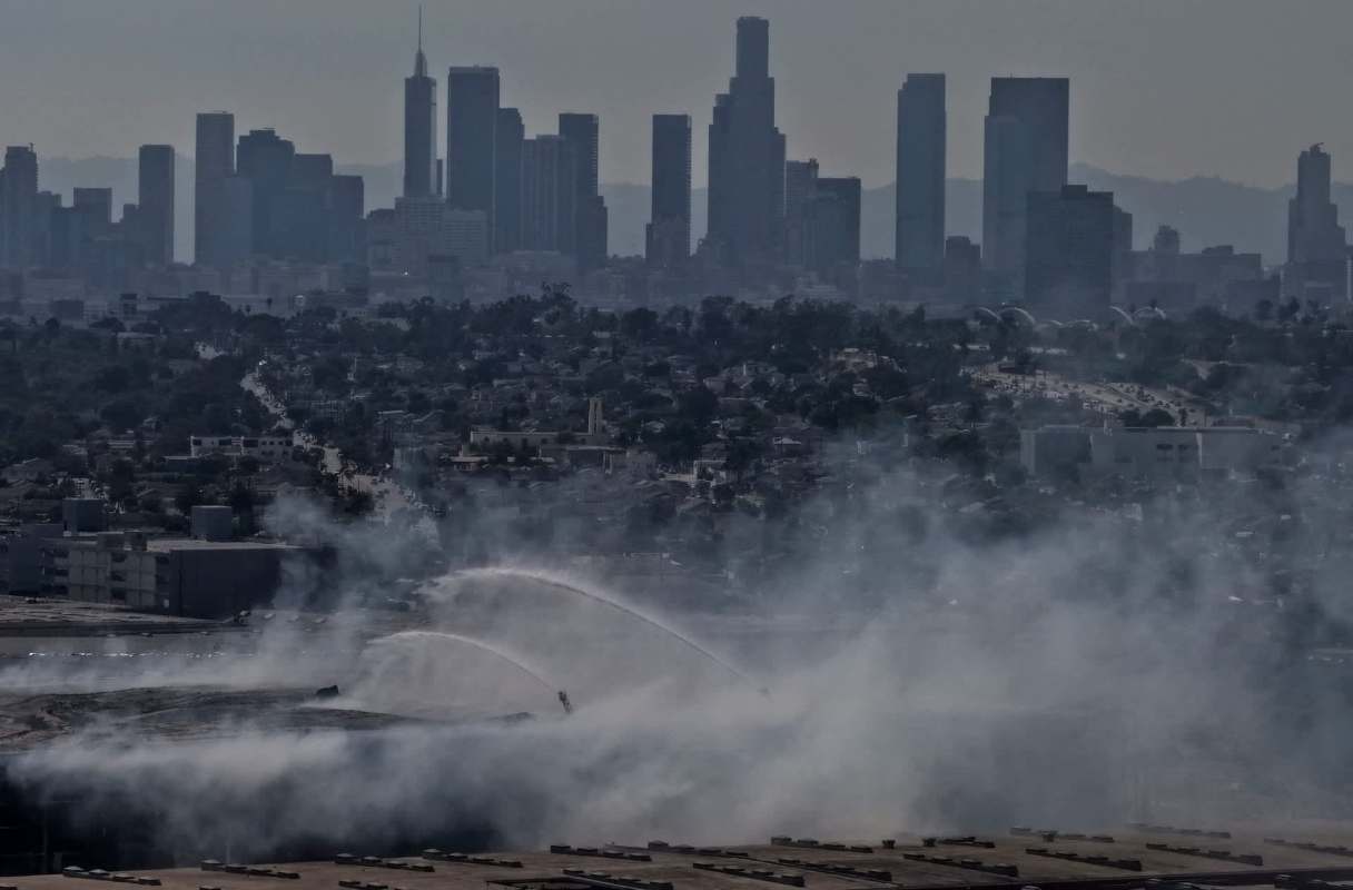 Smoke from a fire near downtown Los Angeles.
