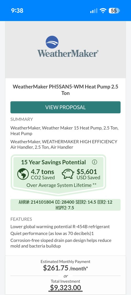 A second estimate for an HVAC estimate.