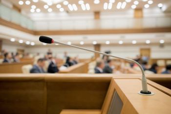 A microphone at a public meeting space