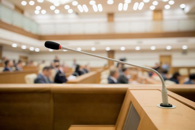 A microphone at a public meeting space