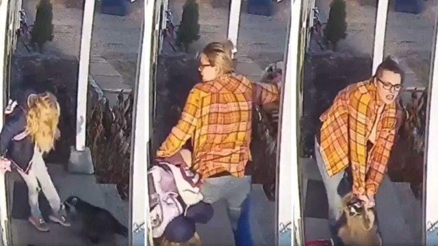 A child gets attacked by a raccoon and a mother steps in to save her.