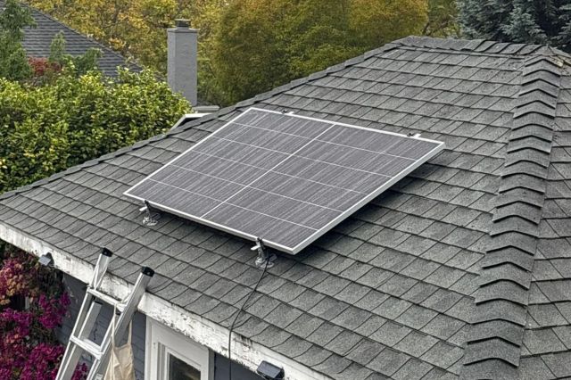 Plug-in solar panels on a roof.