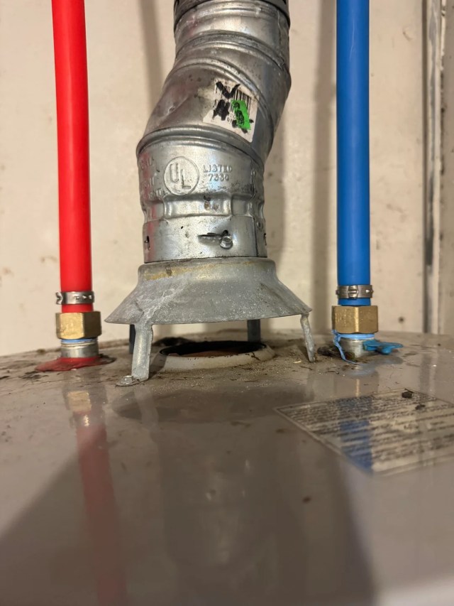 A close-up of the pipe connections.