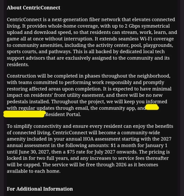 Further information from the HOA message.