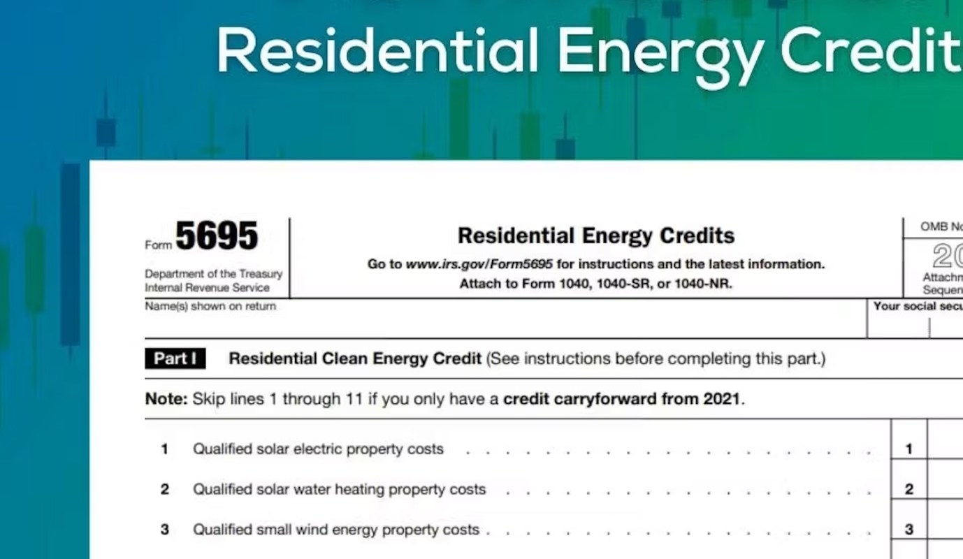 An IRS tax form labeled "Residential Energy Credits" with sections for various clean energy property costs.