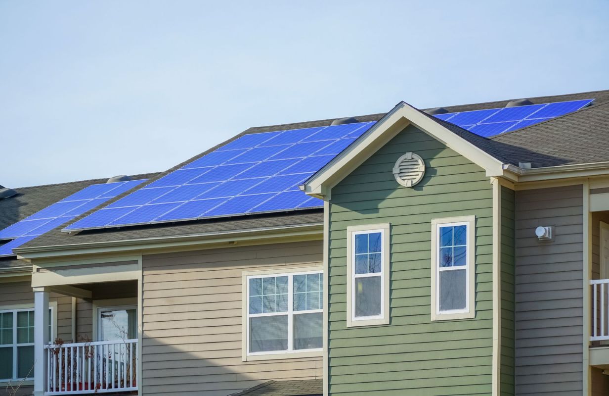 Solar panels on a roof.