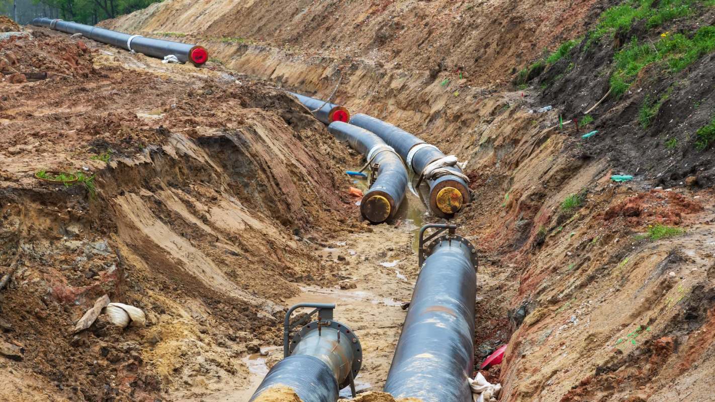 Gas pipelines in a trench.
