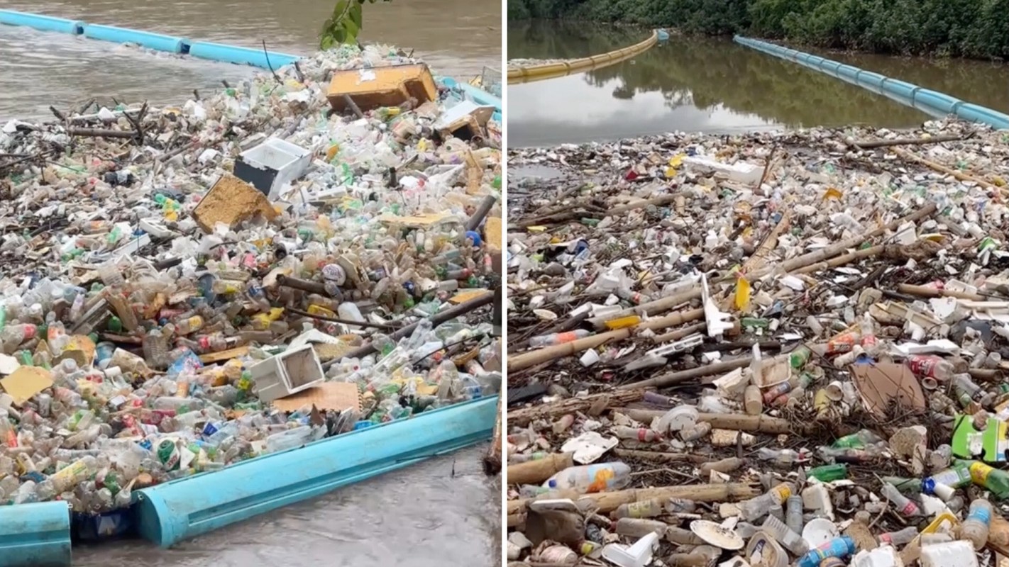 A massive amount of pollution in a river.