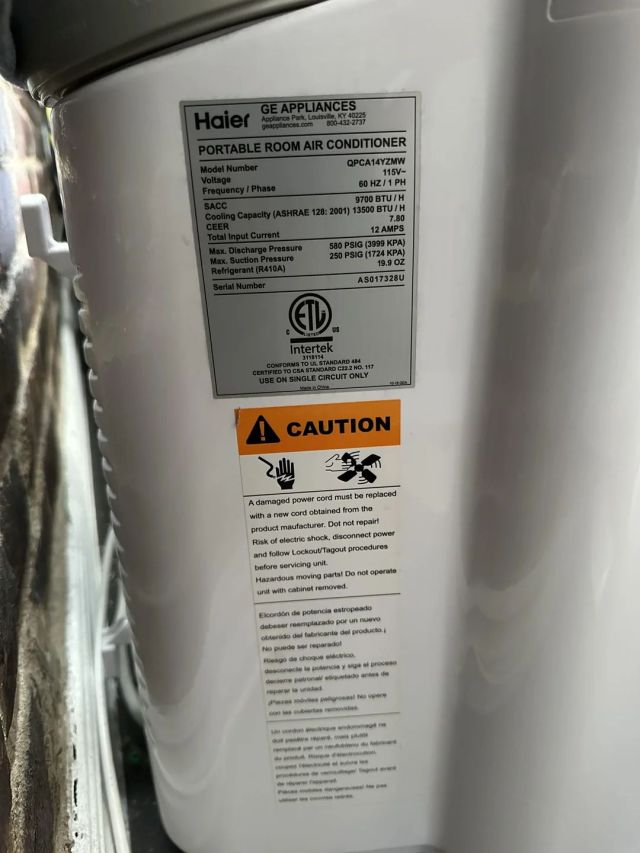 The back of a portable AC unit.