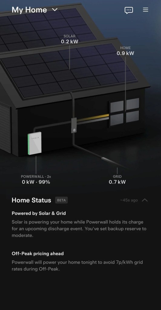 A Powerwall system in-app display.