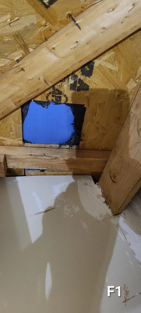 An exposed roof panel.