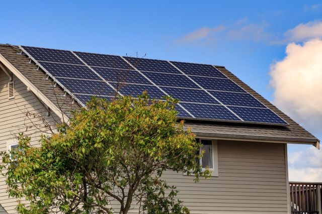 A home with rooftop solar.