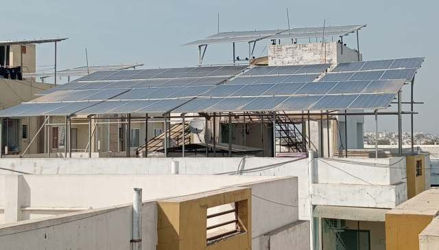 Solar panels on roofs.