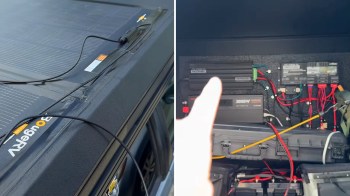 A solar panel connected to a battery management system inside a vehicle.