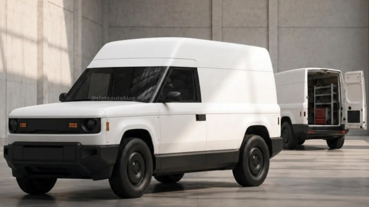 Two Slate Auto high-roof cargo vans.