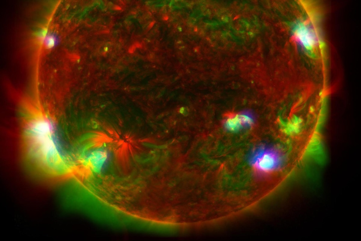 Solar flares on the sun.