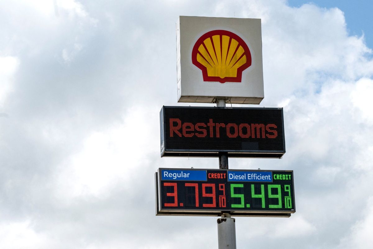 A gas station sign in Texas shows gas prices