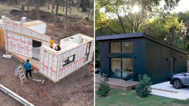 A tiny home in progress and completed.