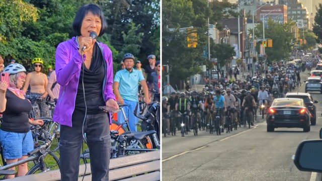 Toronto Mayor Olivia Chow and cyclists.
