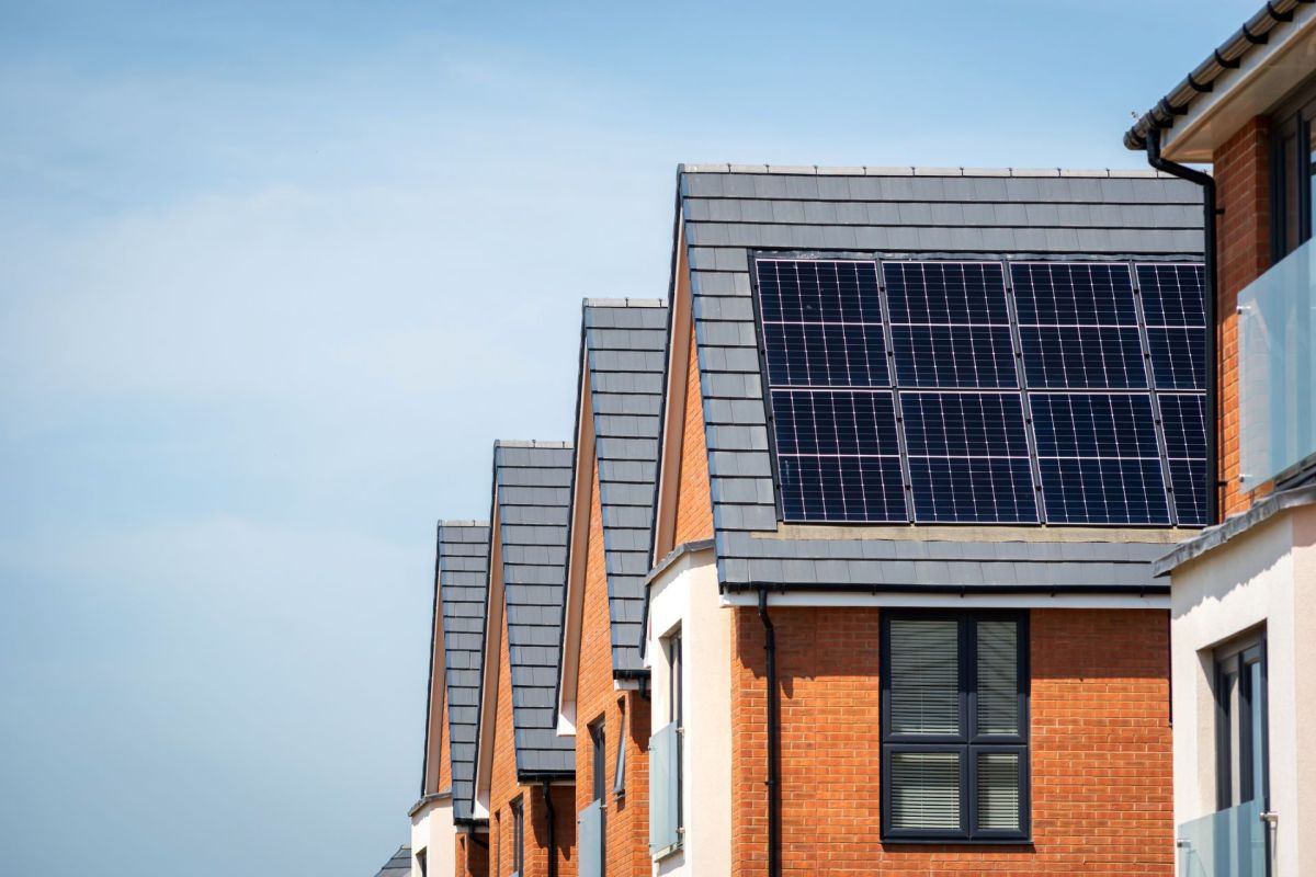 A house with solar panels.
