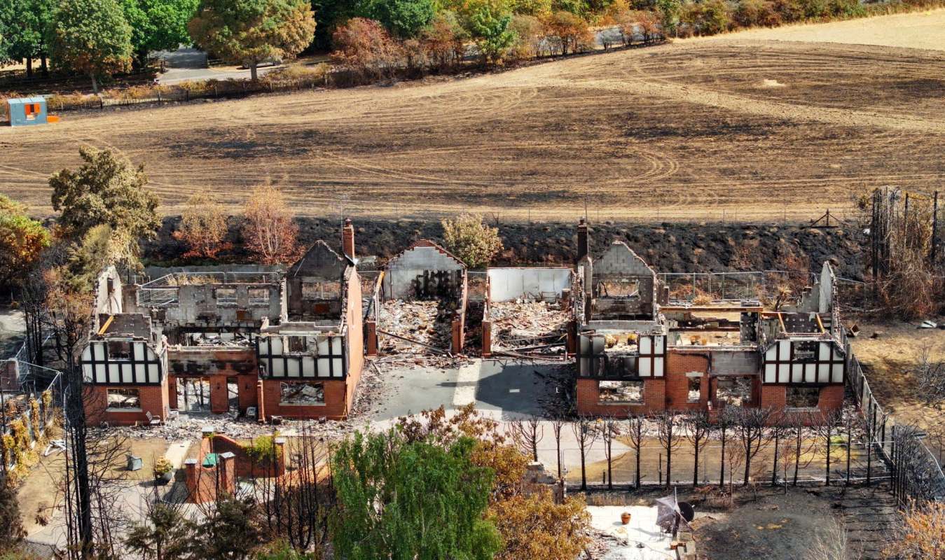 The remnants of two burned buildings in Stourbridge England