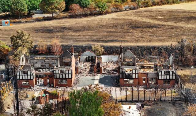 The remnants of two burned buildings in Stourbridge England
