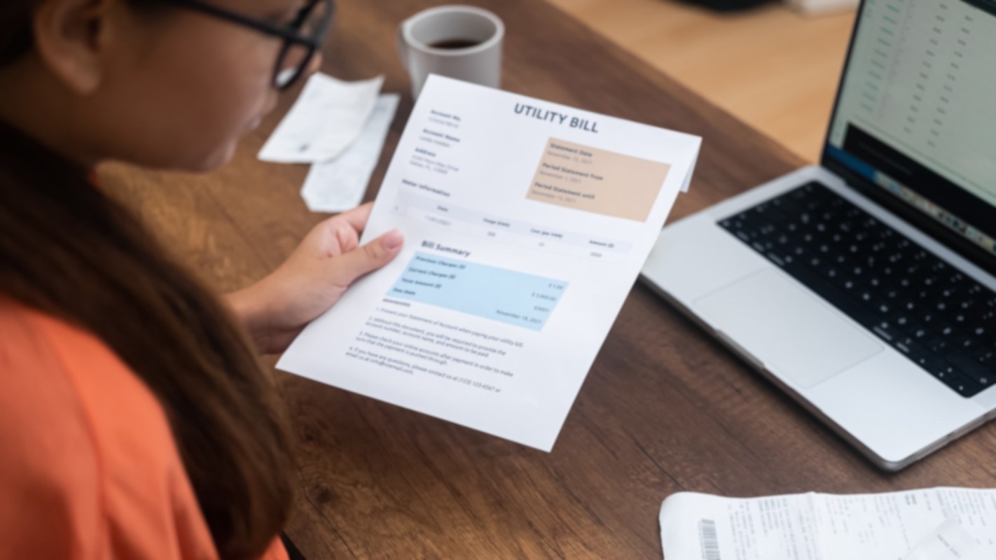 An electric bill summary detailing charges, usage history, and amounts due.