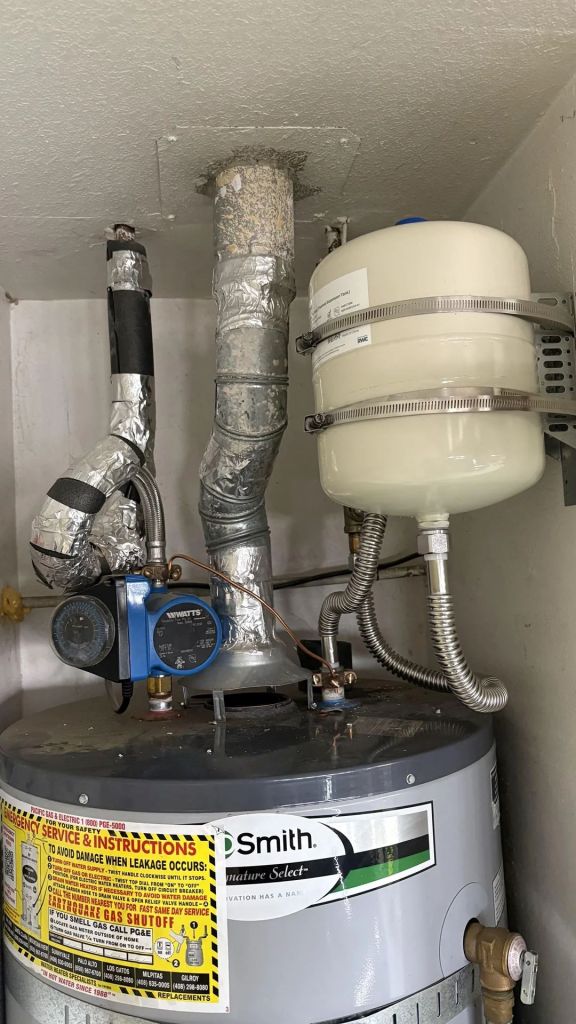 A water heater and expansion tank.