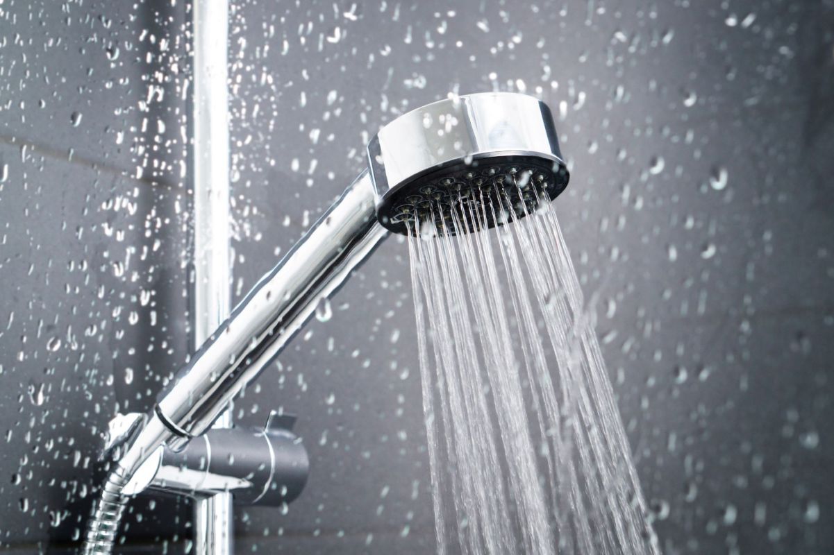 Water falling from a shower.