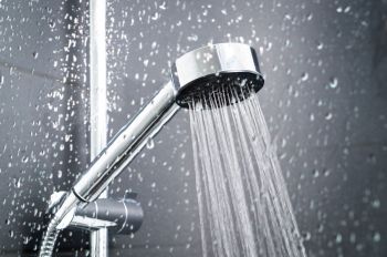 Water falling from a shower.