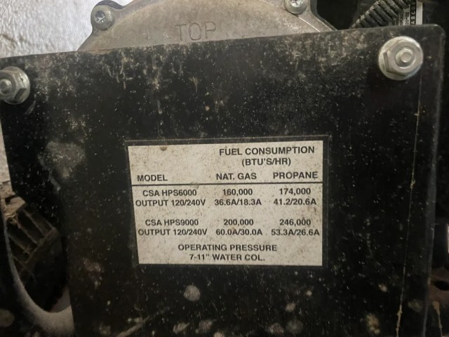 Unit details on a generator.