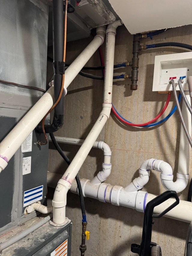 A furnace and pipes.