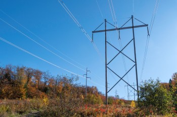 Power lines on a hillside.
