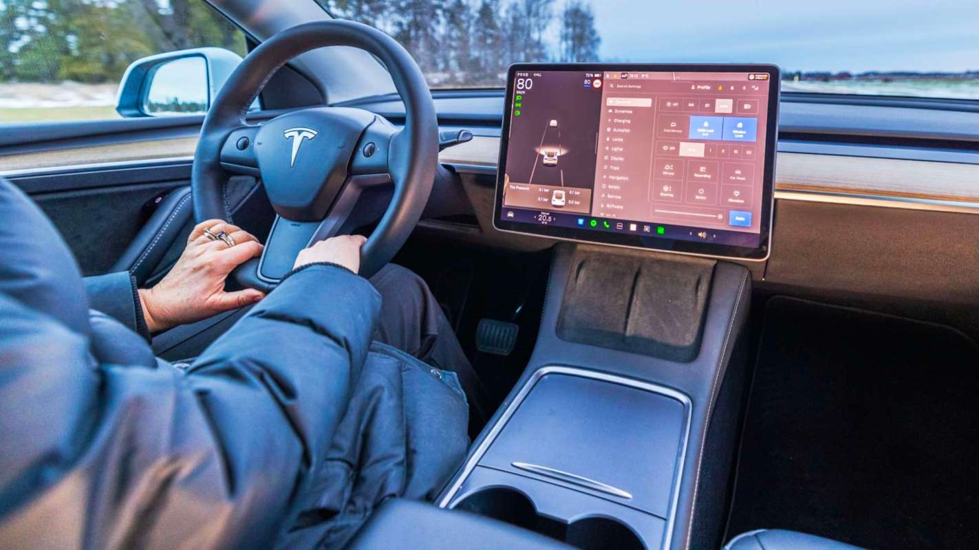 A person driving a Tesla.