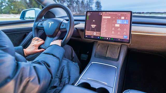 A person driving a Tesla.