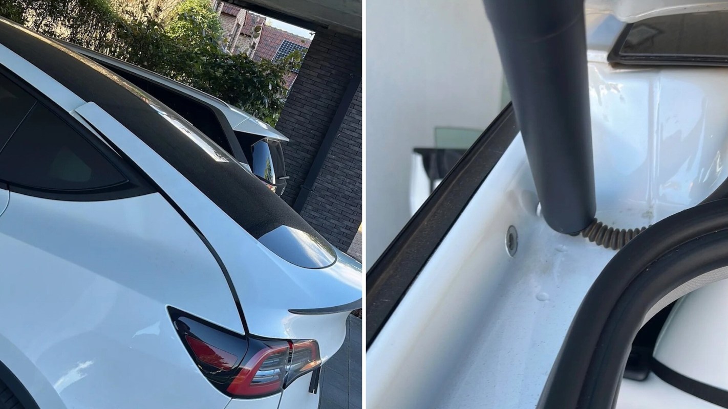 A Tesla Model Y with a broken bolt.