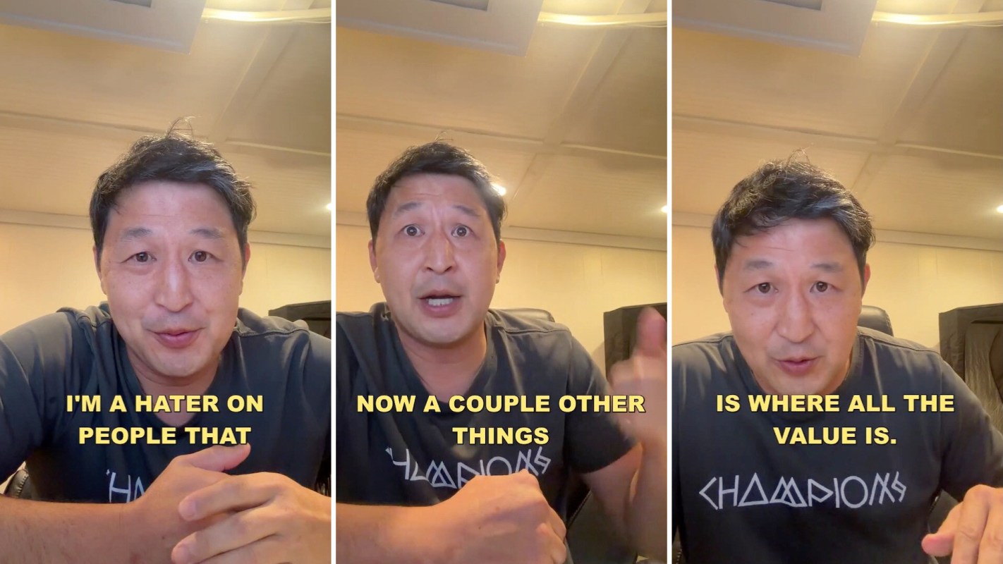 A man speaks into a camera.