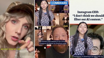 Comedians talking about AI stealing their jokes and faces.