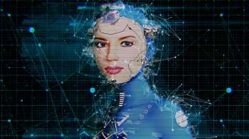 A female-presenting robot with a neural network.