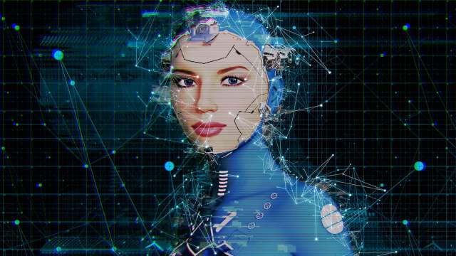 A female-presenting robot with a neural network.