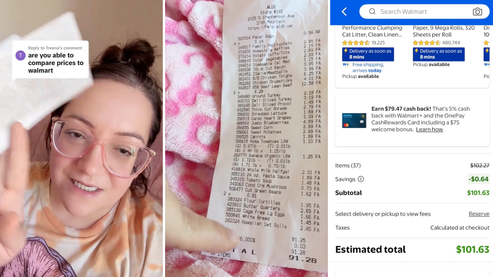Shopper priced a $91 Aldi haul in Walmart's app, then found the same groceries c...