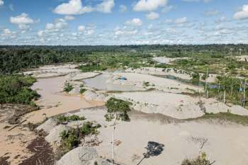 An aerial view of illegal mines in the Amazon in Peru