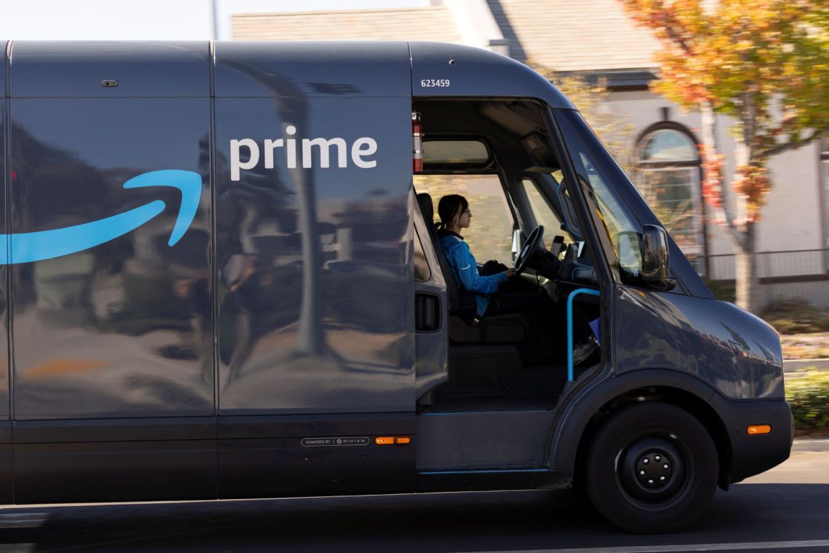 An Amazon Prime delivery truck.
