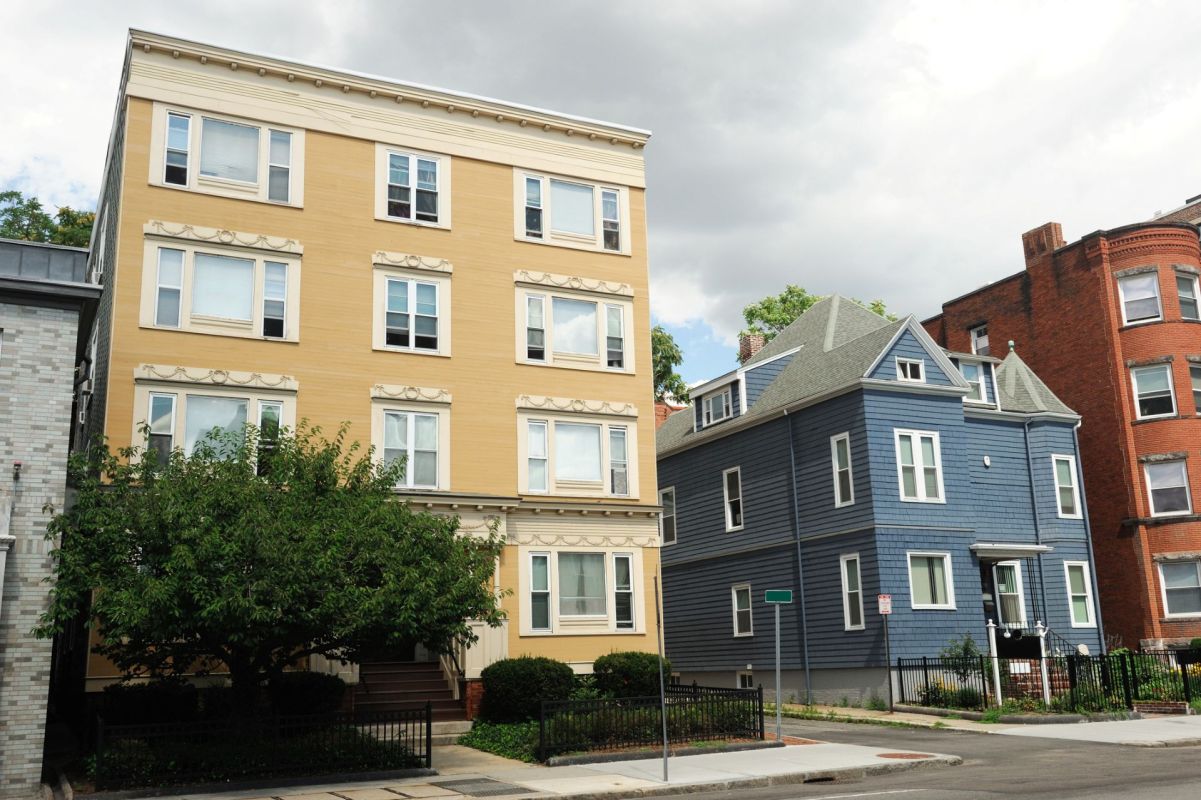 Apartment buildings.