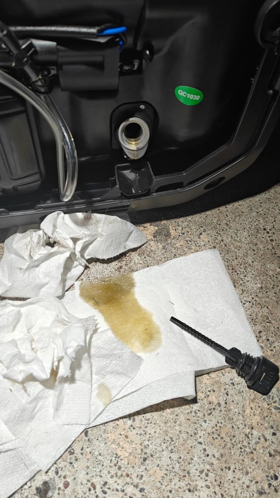 Gas on a paper towel next to a generator.