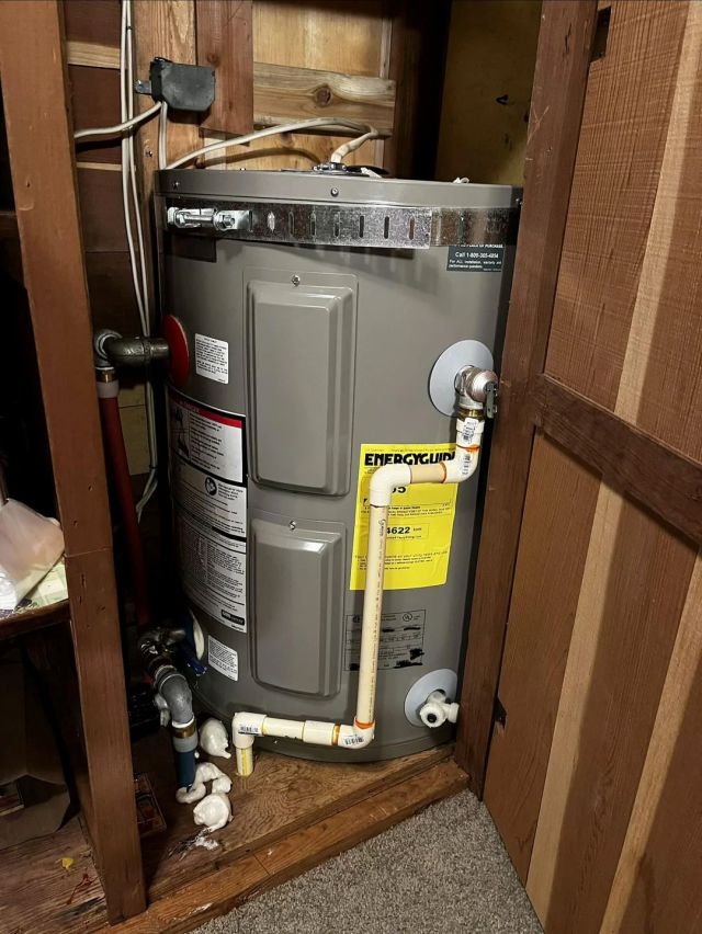 A broken water heater.