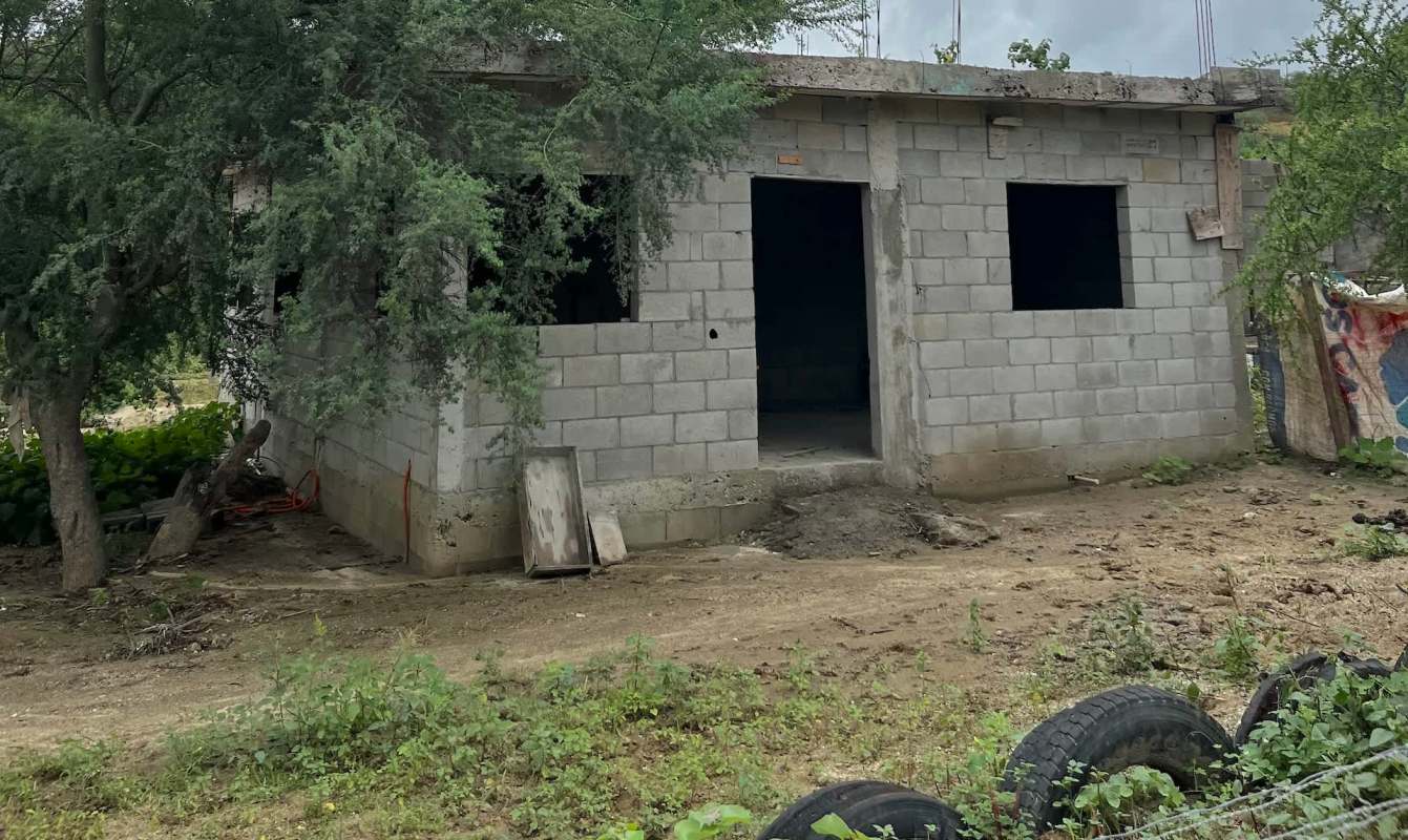 A house made of cinder blocks.