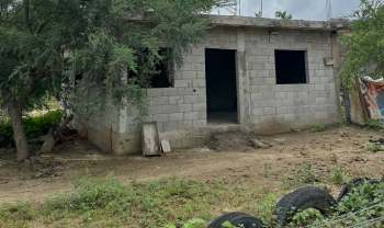 A house made of cinder blocks.