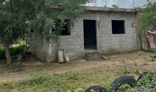 A house made of cinder blocks.