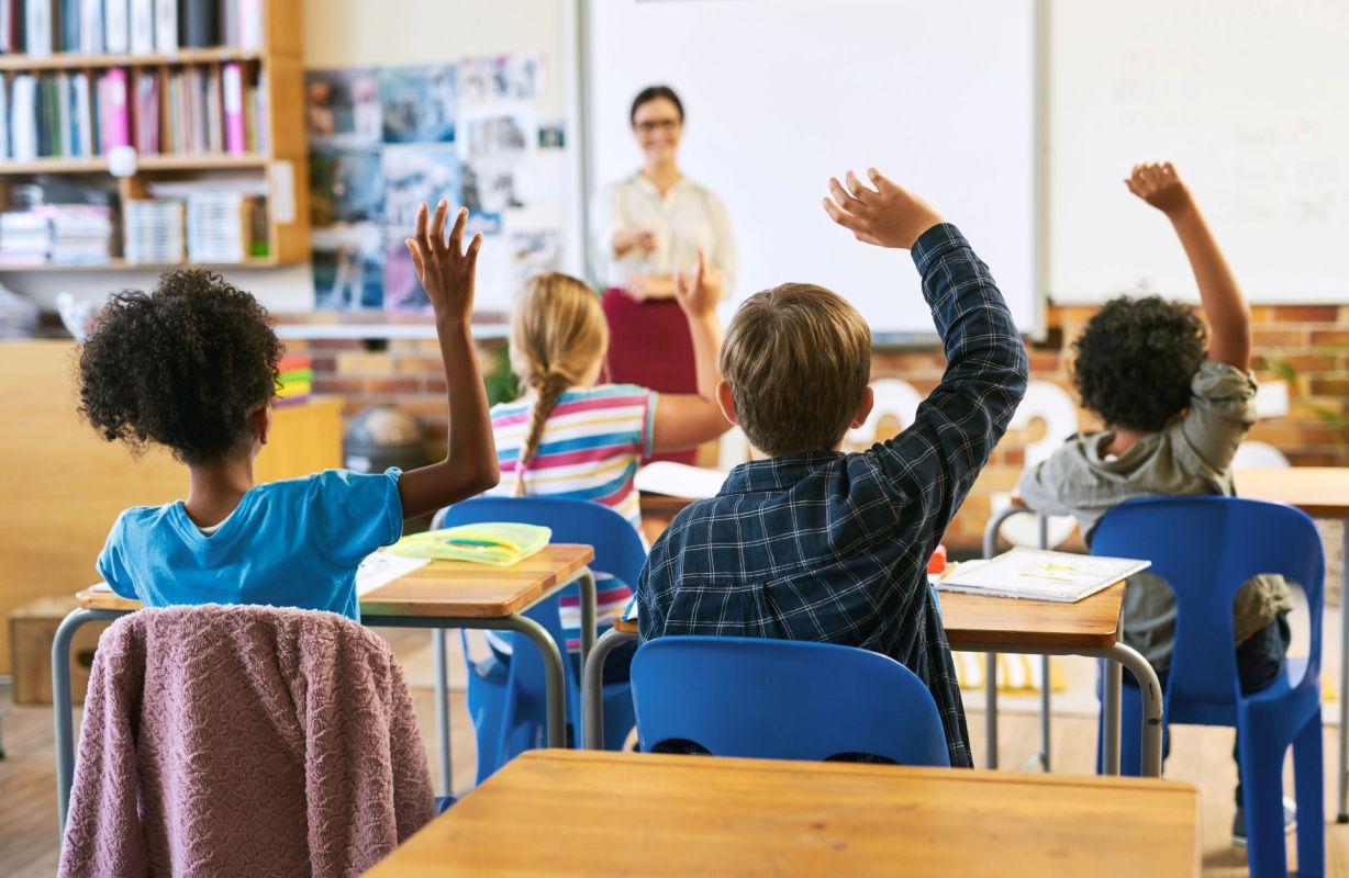 Students sitting in a classroom.